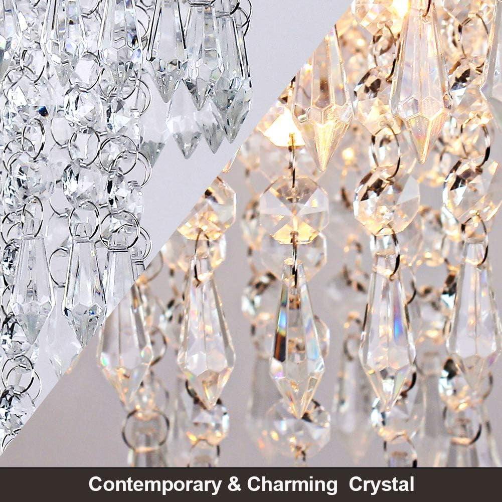 Modern Chrome Crystal Chandelier – 3-Tier Raindrop Ceiling Light