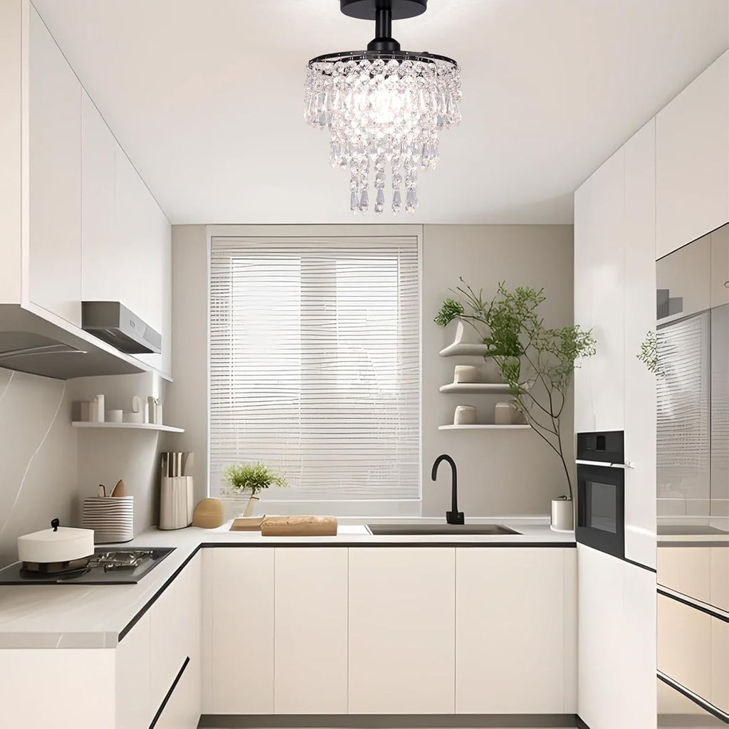 Black Crystal Flush Mount Chandelier – Raindrop Ceiling Light