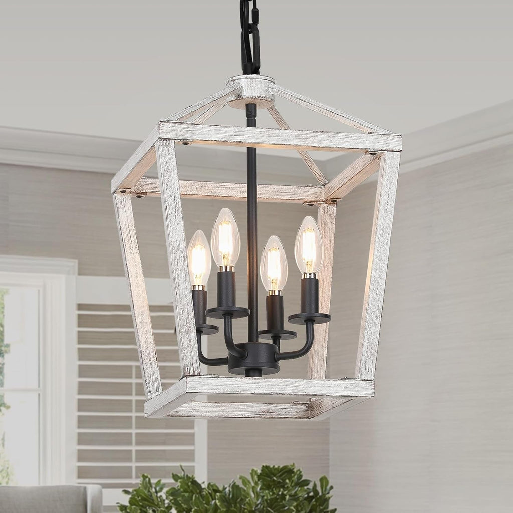 Rustic White Oak Chandelier – 4-Light Coastal Farmhouse Fixture