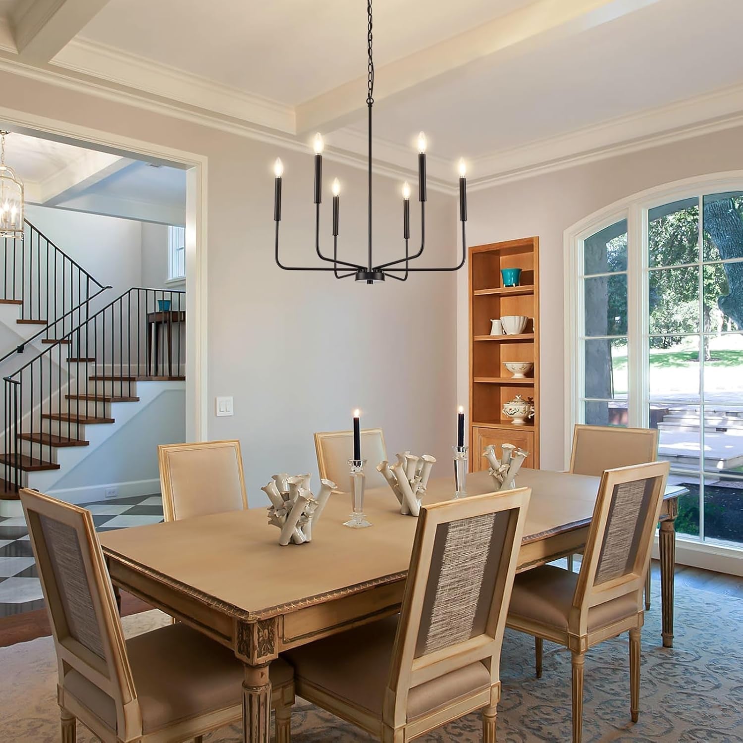 Modern Black Farmhouse Chandelier – 6-Light Dining Room Pendant Fixture
