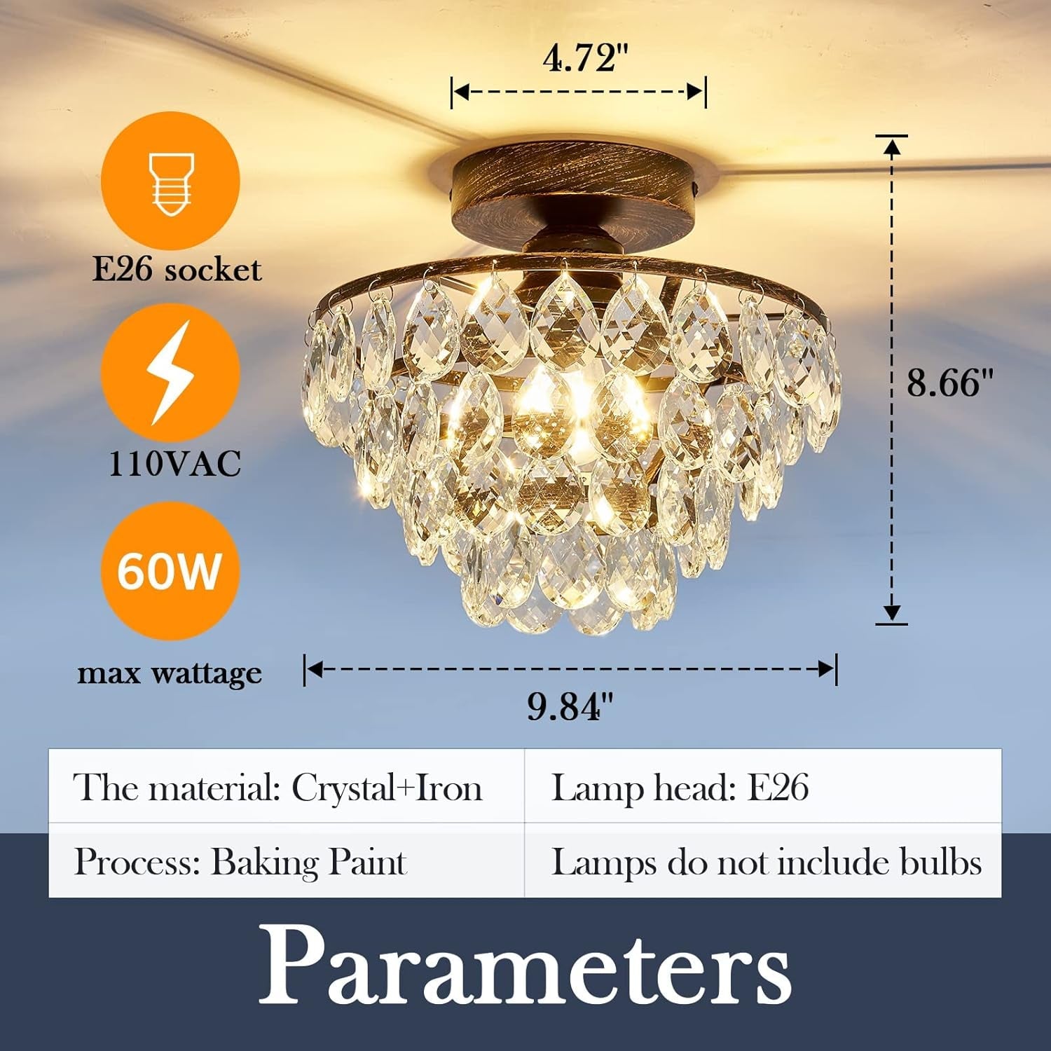 Modern Bronze Crystal Chandelier – Semi Flush Mount Ceiling Light