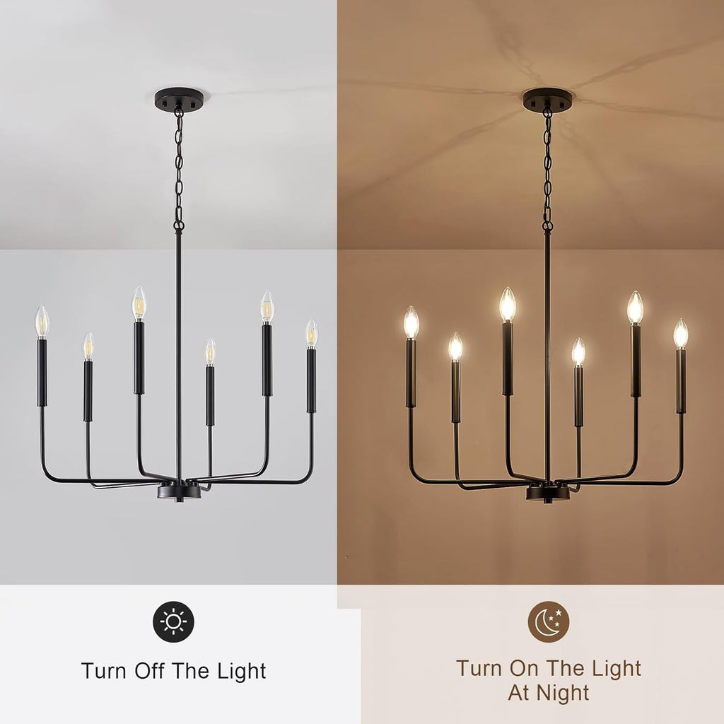 Modern Black Farmhouse Chandelier – 6-Light Dining Room Pendant Fixture