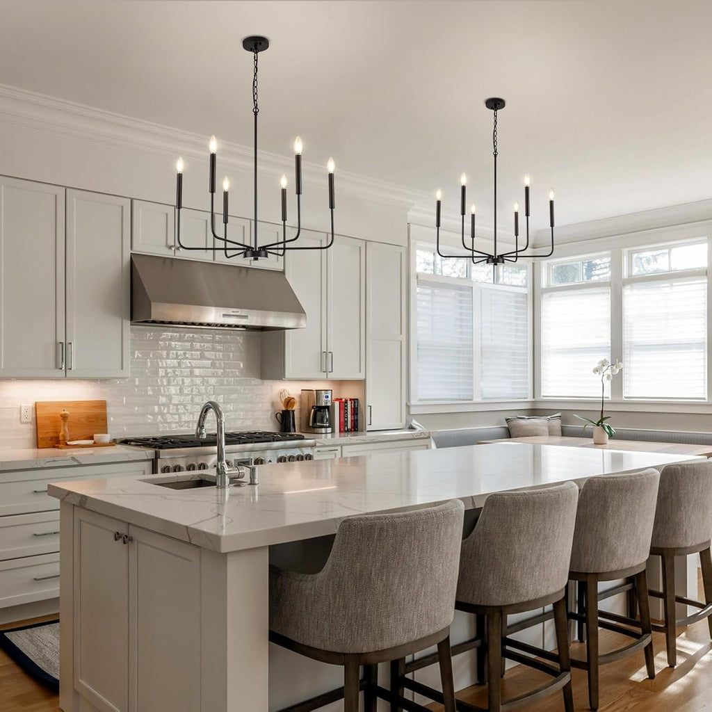 Modern Black Farmhouse Chandelier – 6-Light Dining Room Pendant Fixture