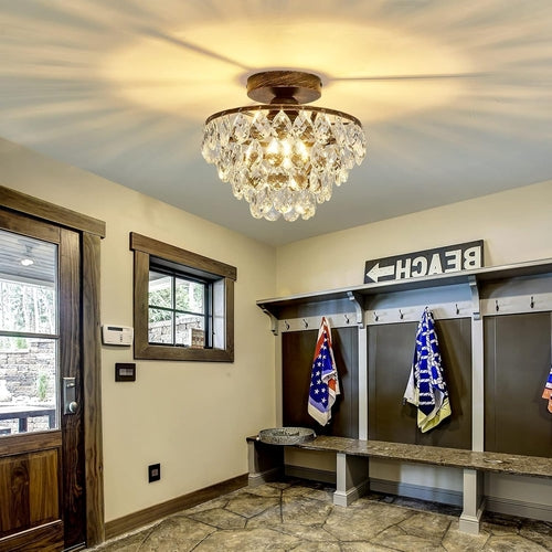 Modern Bronze Crystal Chandelier – Semi Flush Mount Ceiling Light