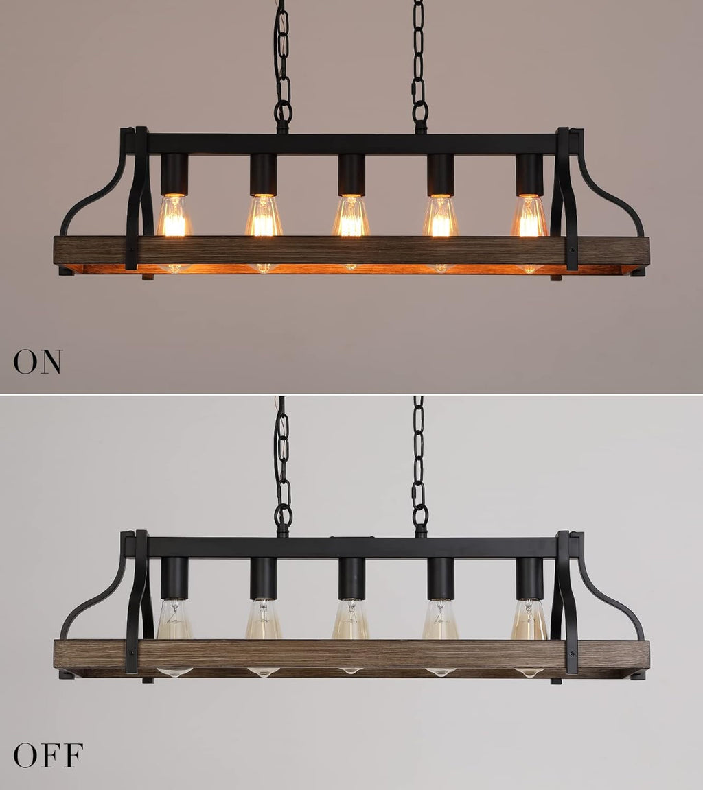 Black Linear Kitchen Island Chandelier – 5-Light Farmhouse Fixture