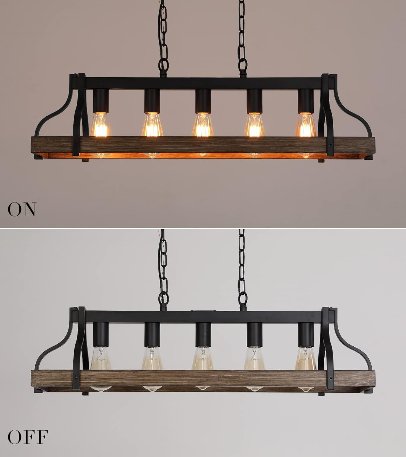 Black Linear Kitchen Island Chandelier – 5-Light Farmhouse Fixture