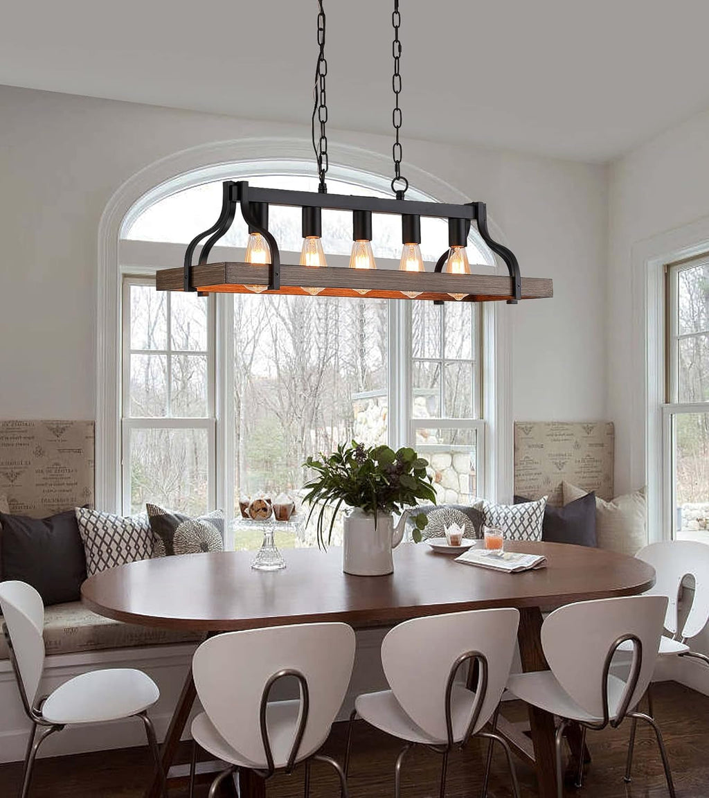 Black Linear Kitchen Island Chandelier – 5-Light Farmhouse Fixture