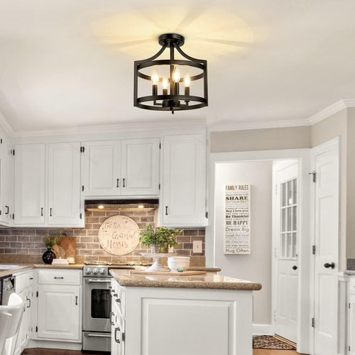 Black Farmhouse Pendant Chandelier – 4-Light Ceiling Fixture