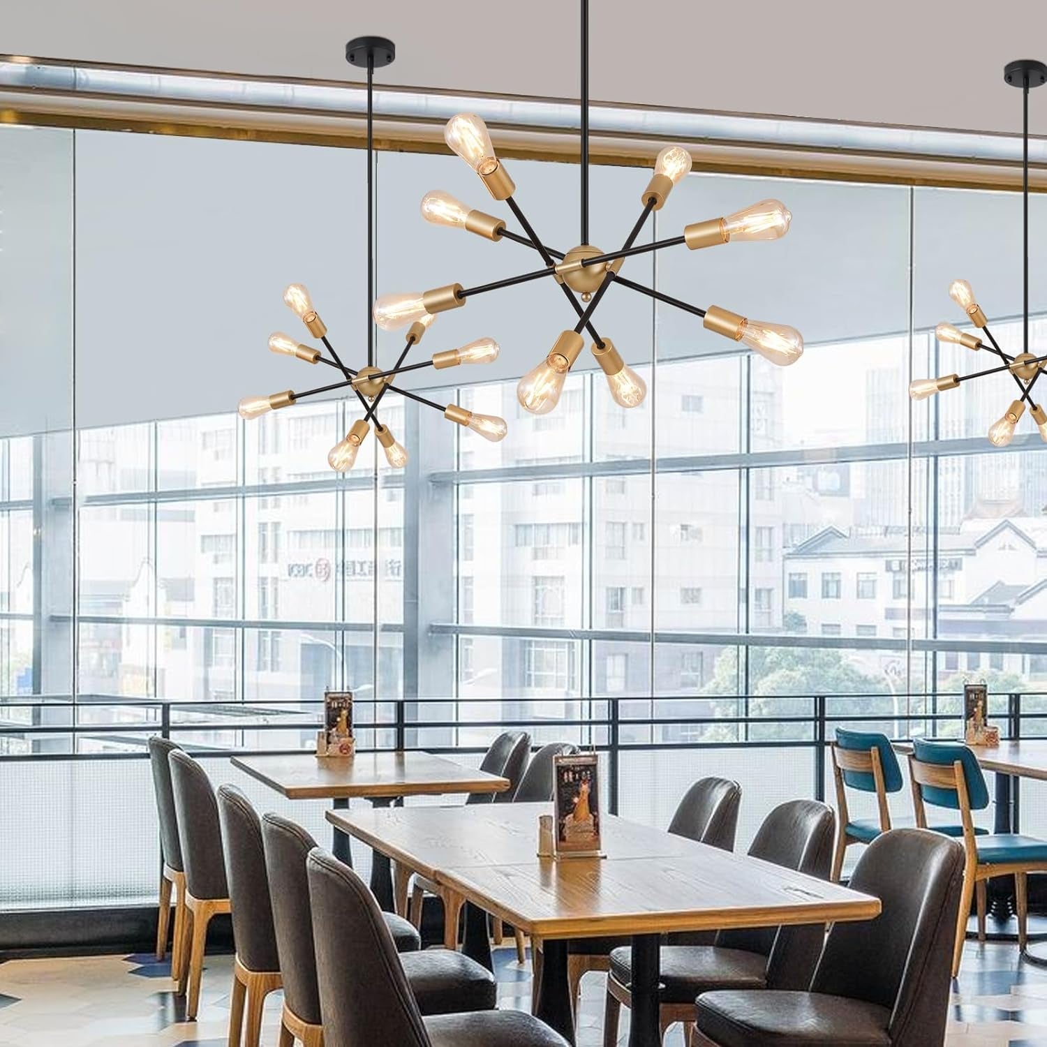Modern Black & Gold Sputnik Chandelier – 8-Light Dining Room Fixture