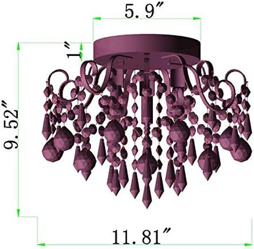 Pink Crystal Mini Chandelier – 3-Light Semi Flush Mount Ceiling Light