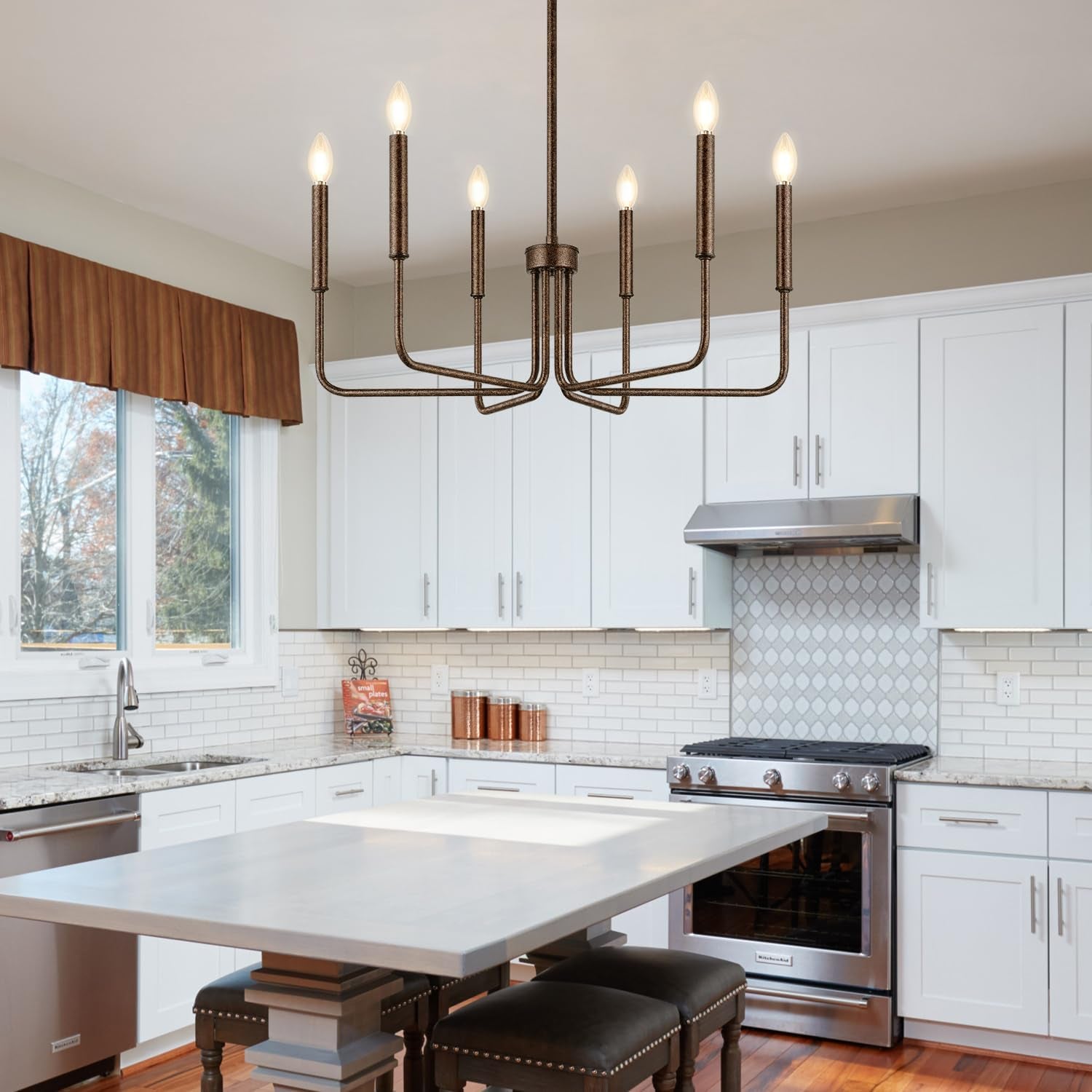 Rustic Black Farmhouse Chandelier – 6-Light Dining Room Fixture