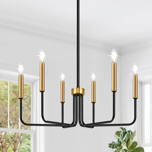 Black & Gold Farmhouse Chandelier – 6-Light Dining Room Fixture