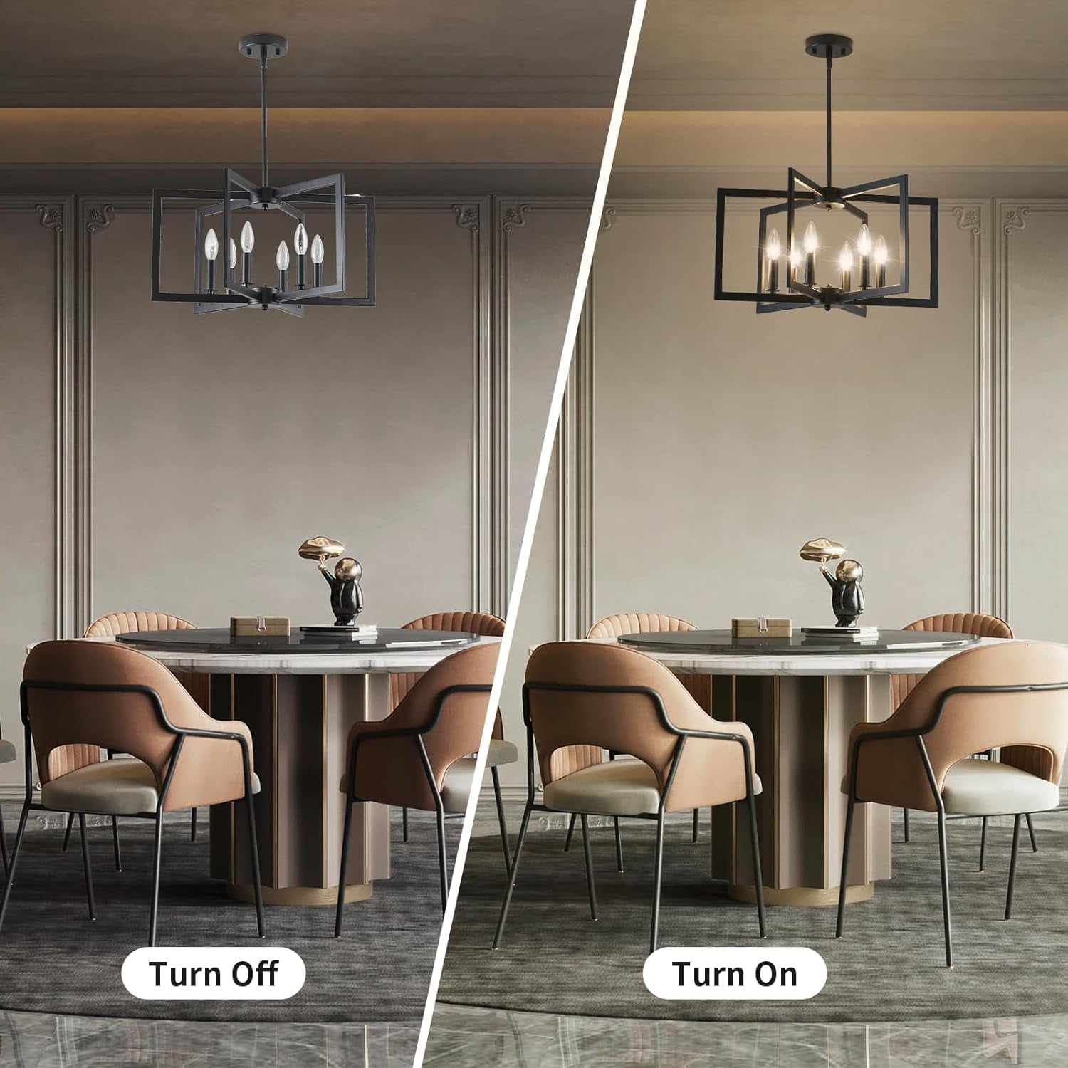 Black Metal Chandelier – 6-Light Modern Dining Room Fixture