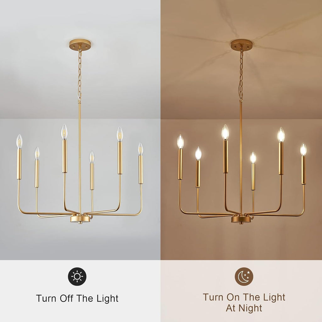 Modern Gold Candle Chandelier – 6-Light Dining Room Statement Fixture