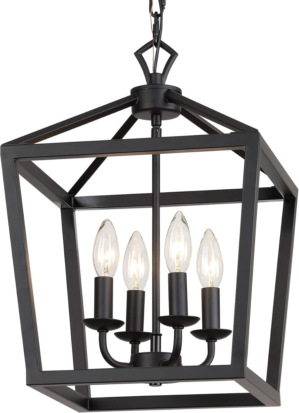 Black Lantern Farmhouse Chandelier – 4-Light Kitchen Ceiling Fixture