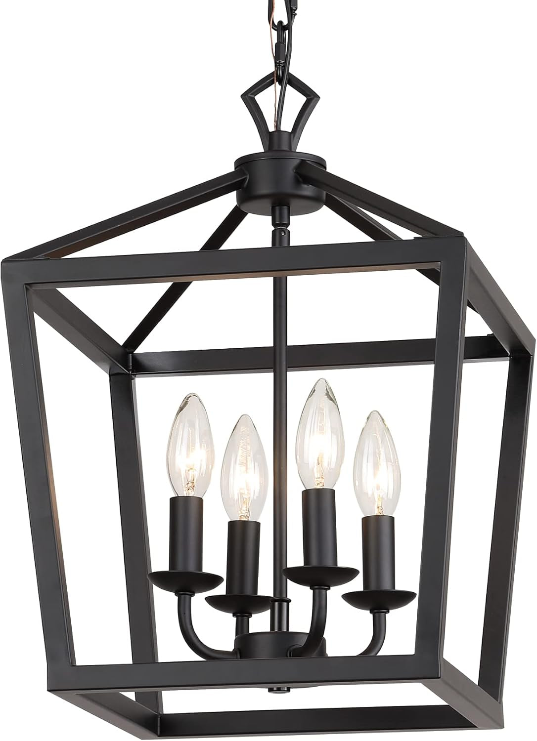 Black Lantern Farmhouse Chandelier – 4-Light Kitchen Ceiling Fixture