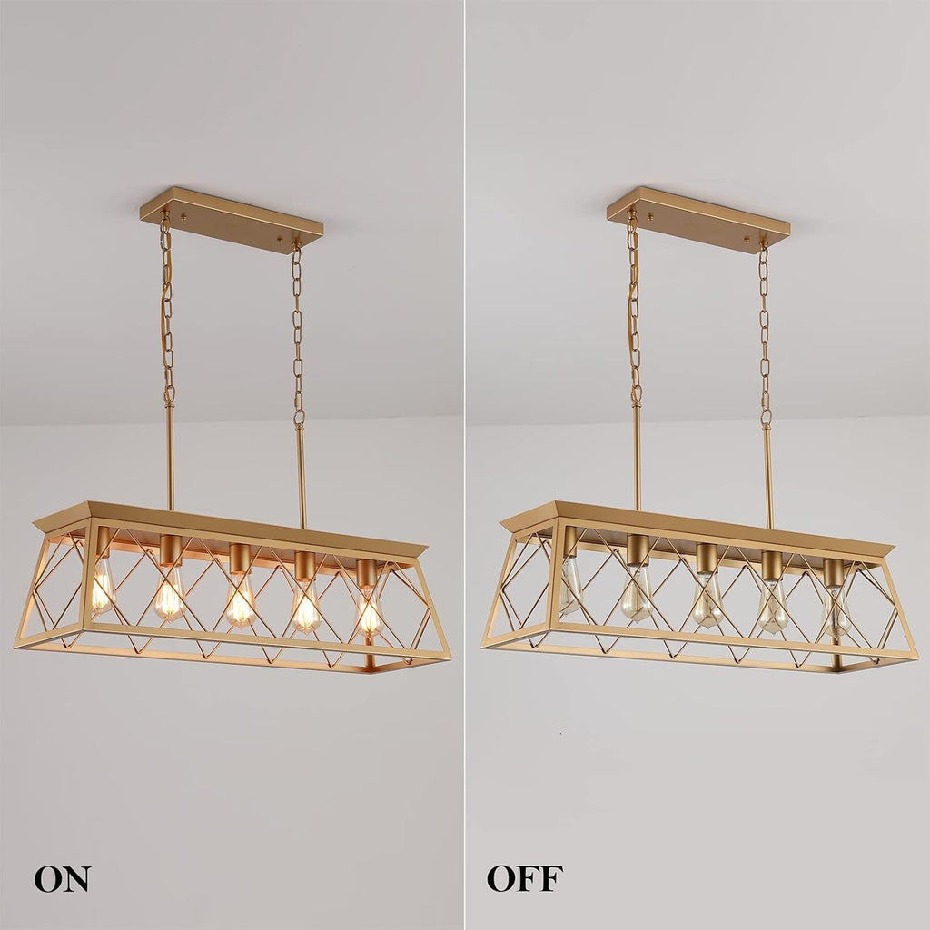 Gold Linear Farmhouse Chandelier – 5-Light Dining Room Ceiling Fixture