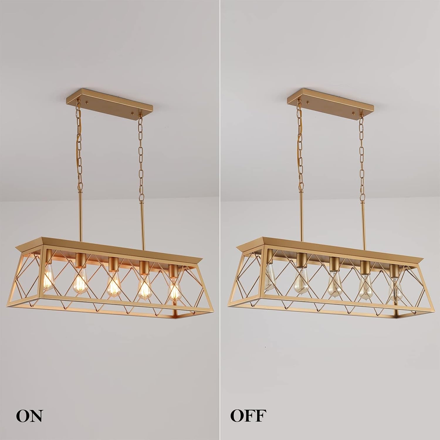 Gold Linear Farmhouse Chandelier – 5-Light Dining Room Ceiling Fixture