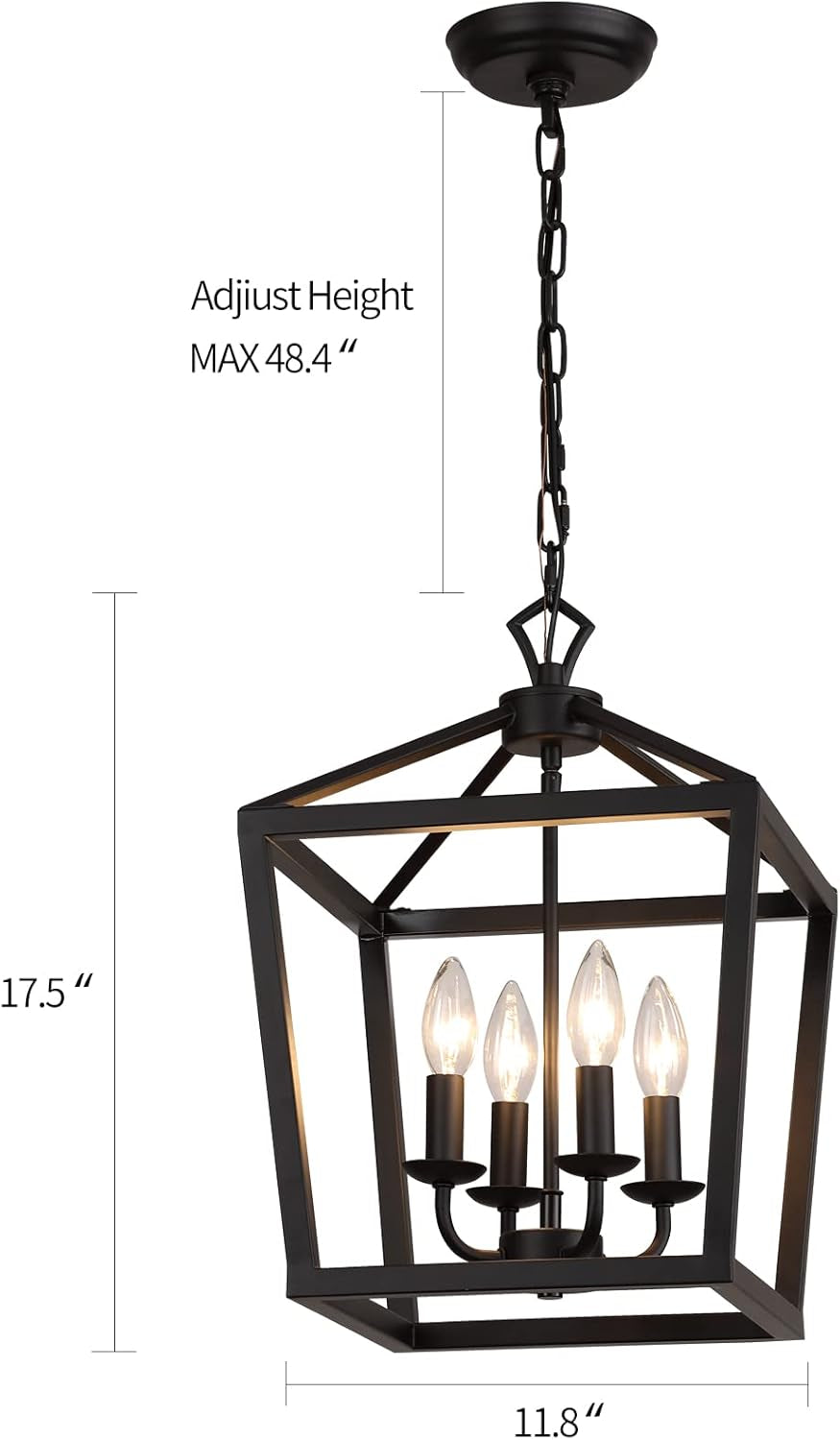 Black Lantern Farmhouse Chandelier – 4-Light Kitchen Ceiling Fixture