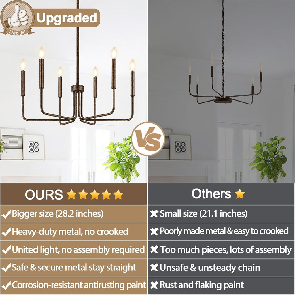 Rustic Black Farmhouse Chandelier – 6-Light Dining Room Fixture
