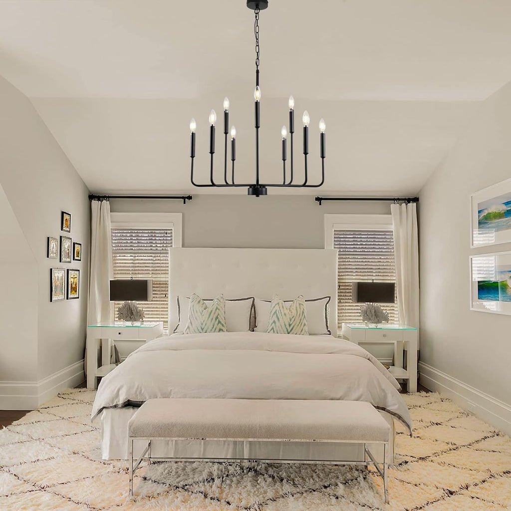 Large Black Farmhouse Chandelier – 9-Light Dining Room Statement Fixture