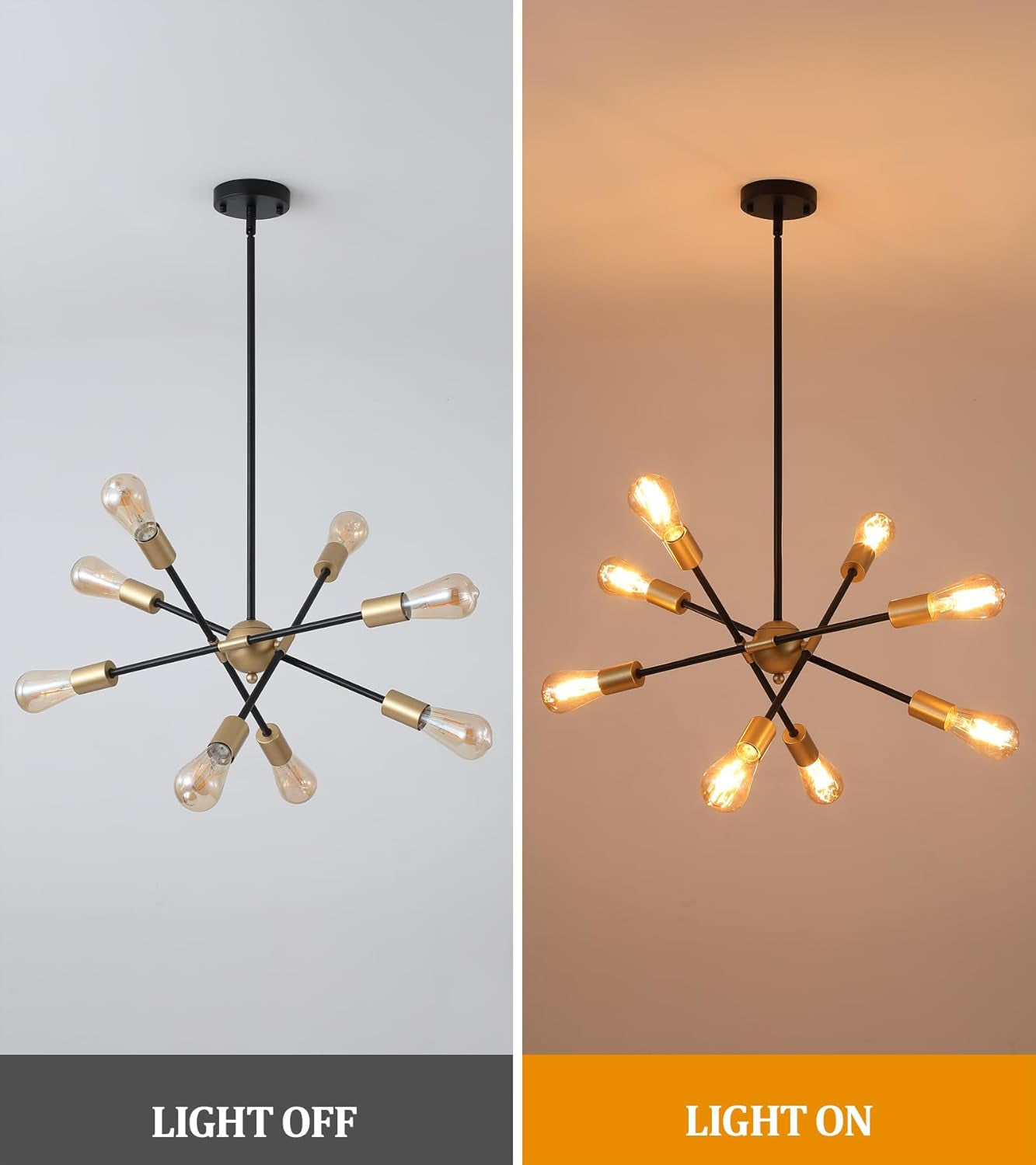 Modern Black & Gold Sputnik Chandelier – 8-Light Dining Room Fixture