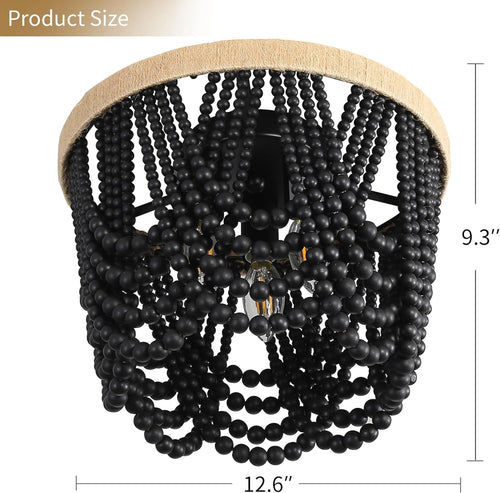 Black Beaded Boho Chandelier – Handmade 3-Light Statement Fixture
