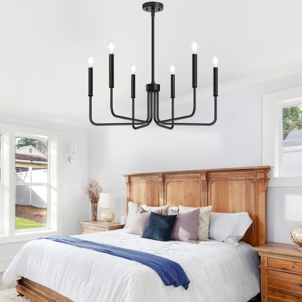 Black Farmhouse Chandelier – 6-Light Dining Room Statement Fixture