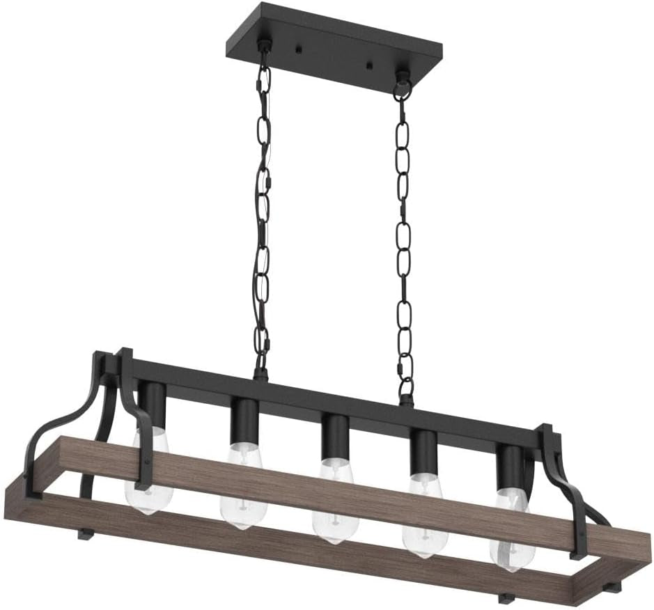 Black Linear Kitchen Island Chandelier – 5-Light Farmhouse Fixture