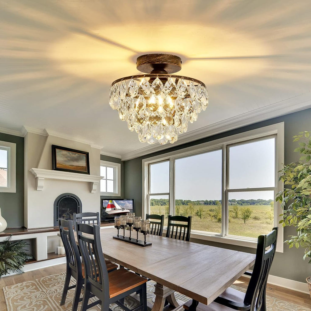 Modern Bronze Crystal Chandelier – Semi Flush Mount Ceiling Light