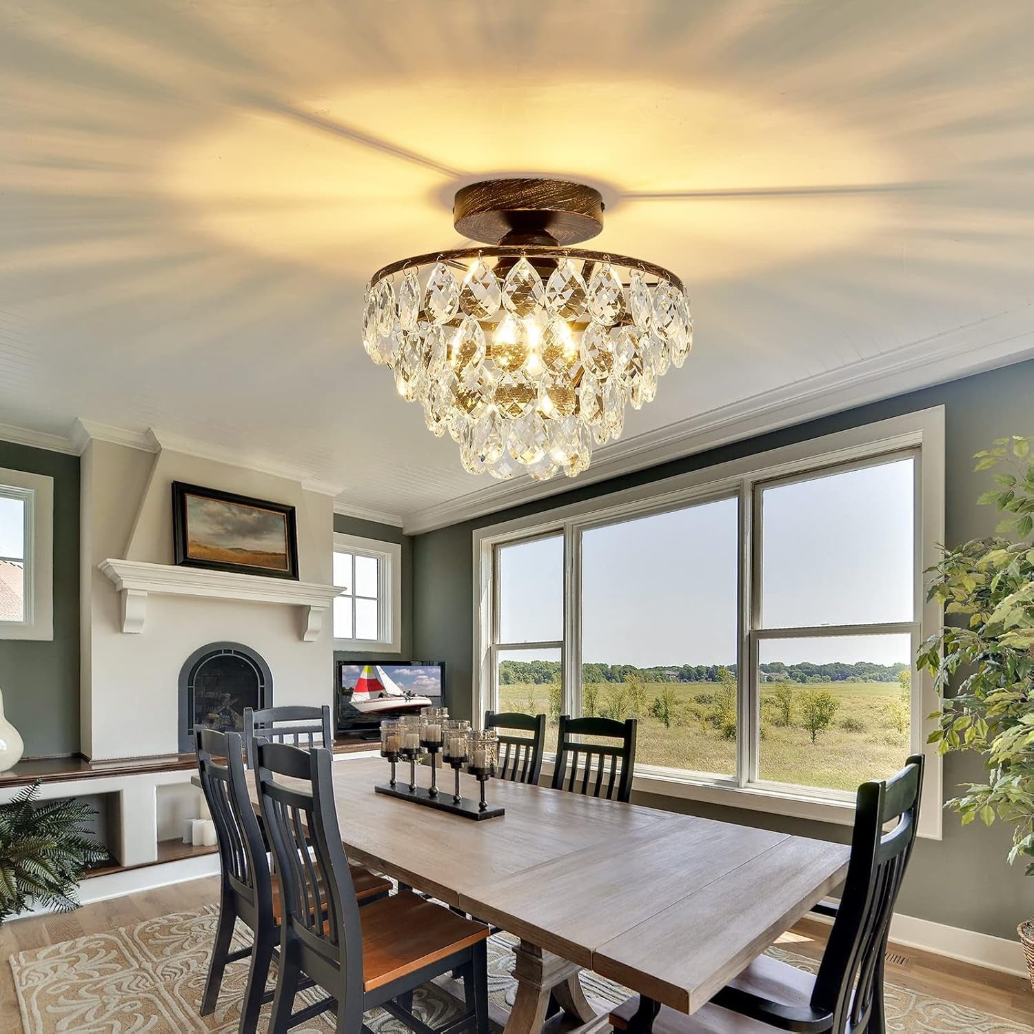 Modern Bronze Crystal Chandelier – Semi Flush Mount Ceiling Light