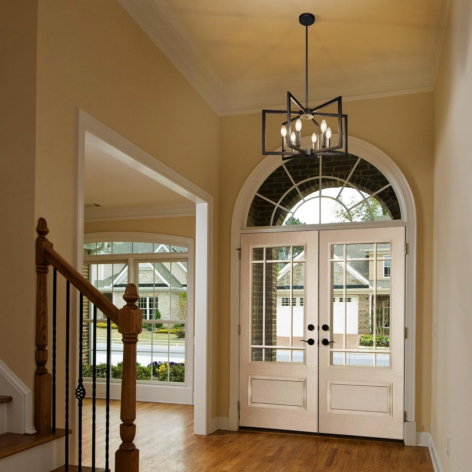 Black Farmhouse Kitchen Island Chandelier – 6-Light Linear Fixture