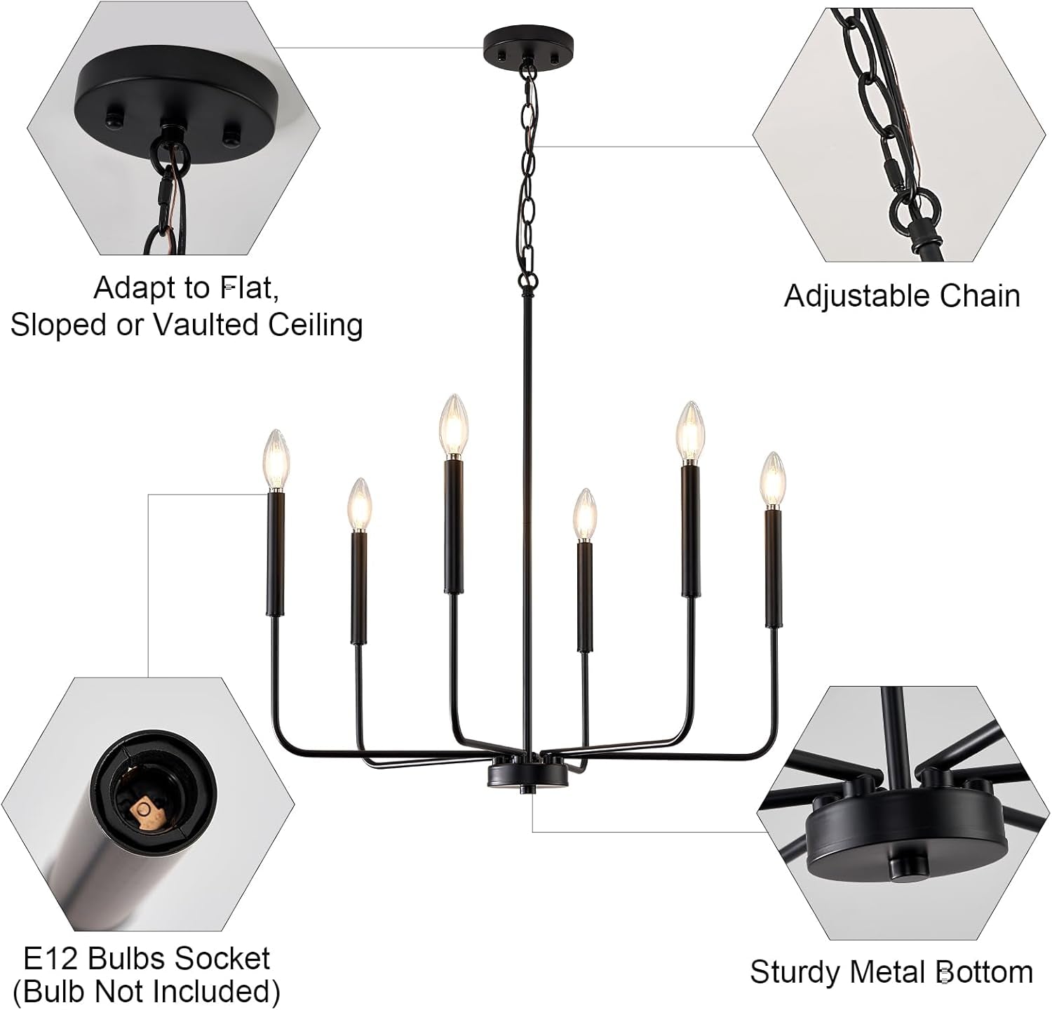Modern Black Farmhouse Chandelier – 6-Light Dining Room Pendant Fixture