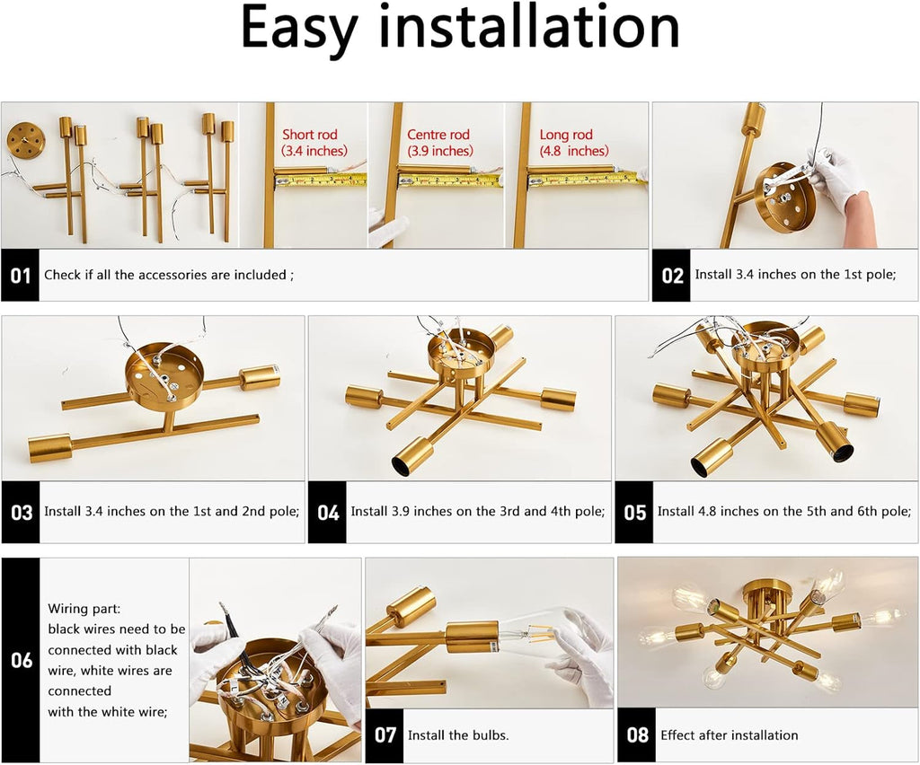 Gold Sputnik Chandelier – Semi Flush Mount Ceiling Light