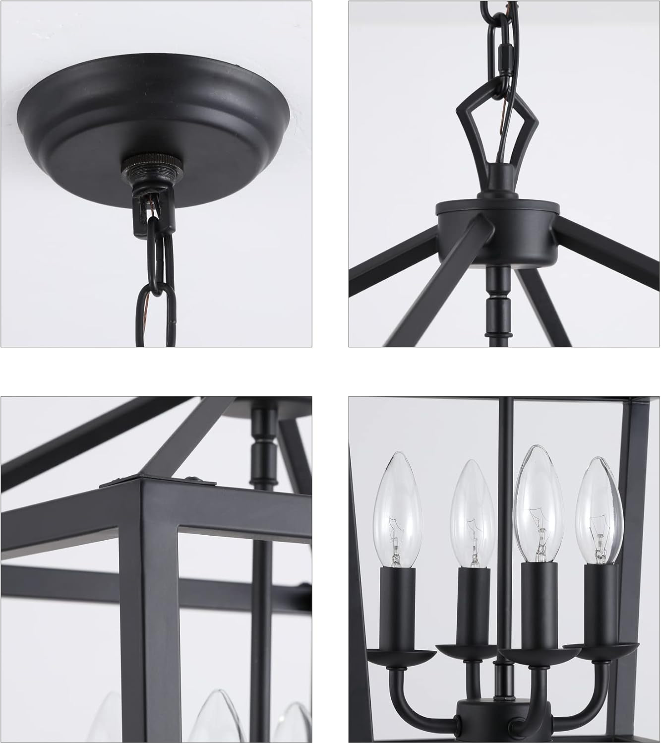 Black Lantern Farmhouse Chandelier – 4-Light Kitchen Ceiling Fixture