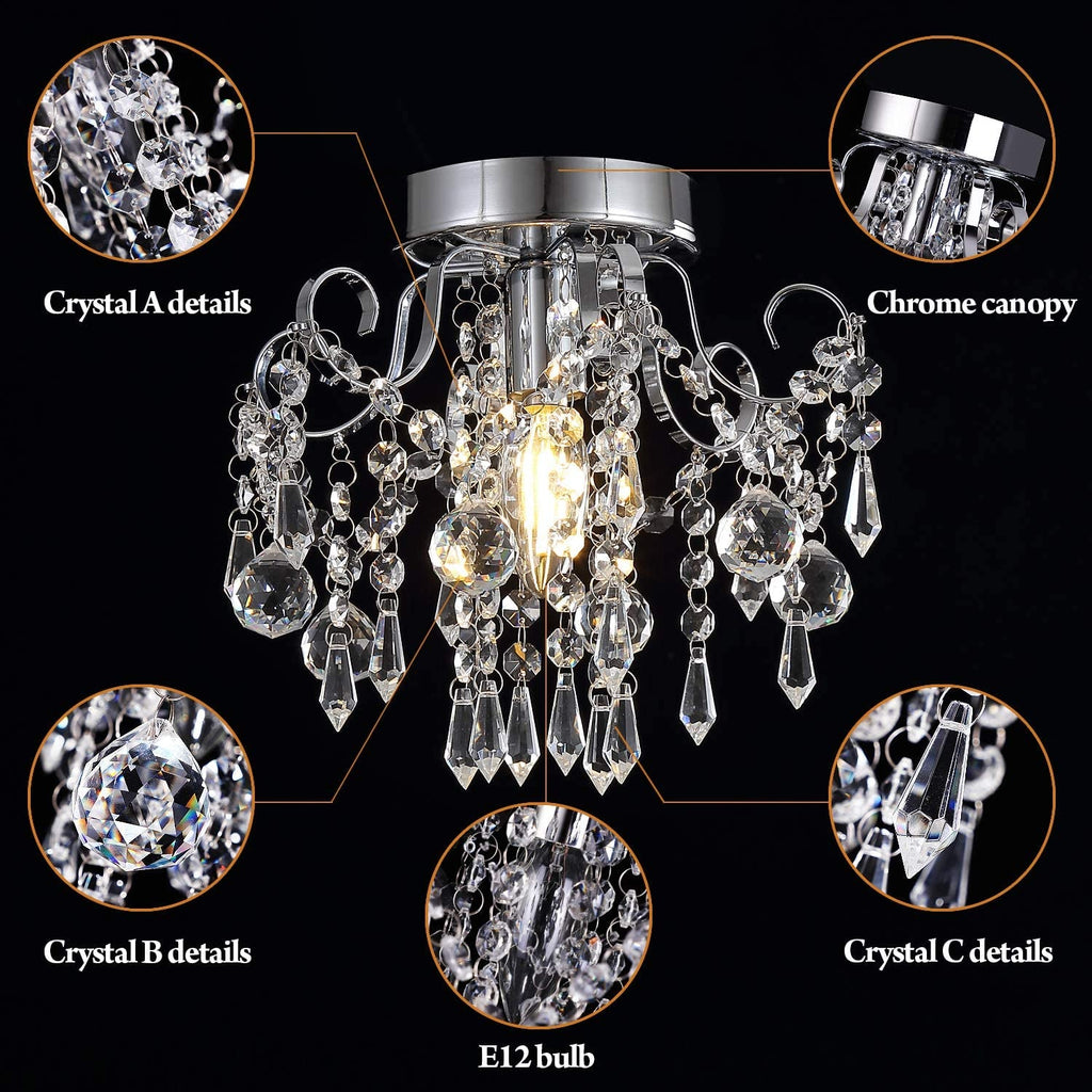 Mini Chrome Crystal Chandelier – Flush Mount Ceiling Light