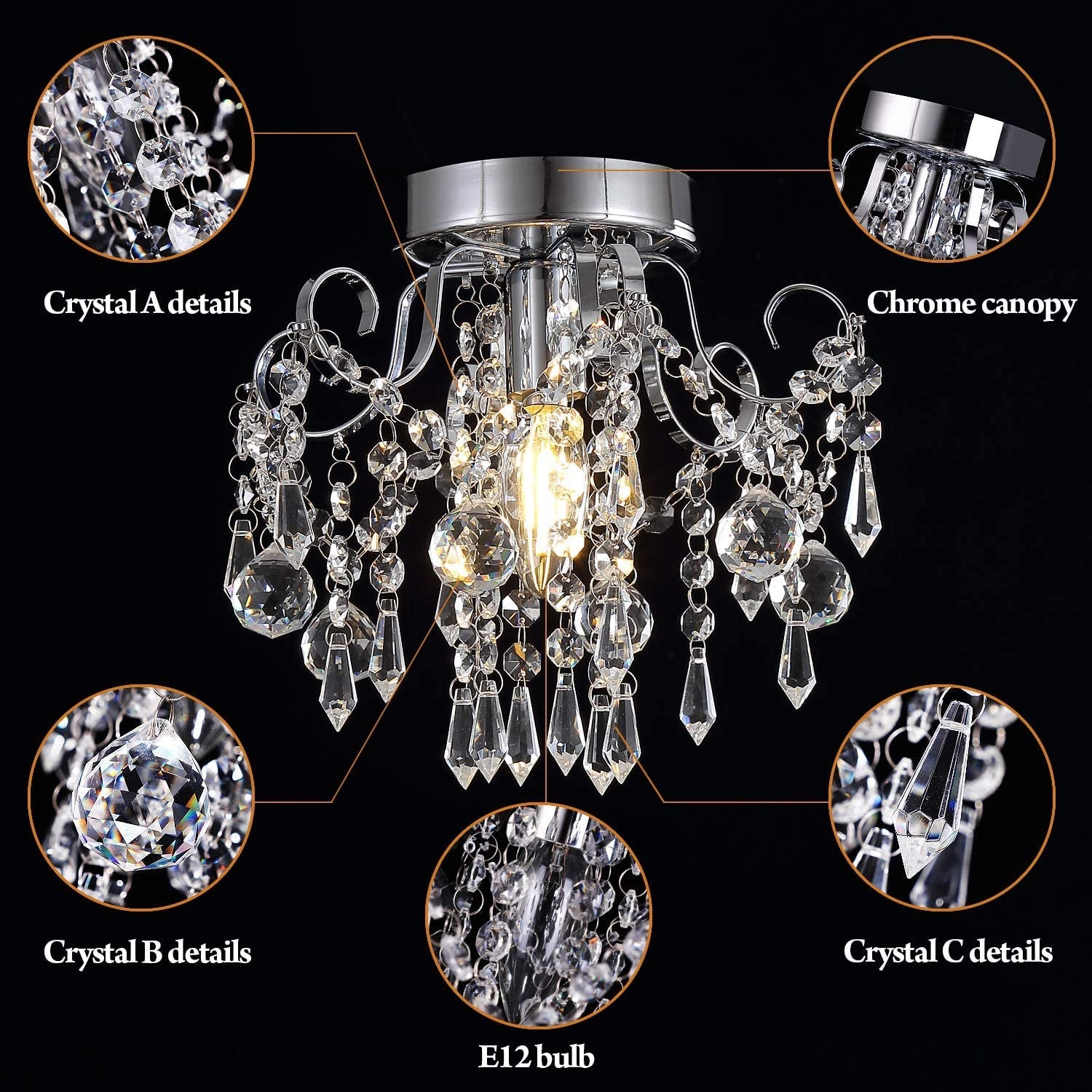 Mini Chrome Crystal Chandelier – Flush Mount Ceiling Light