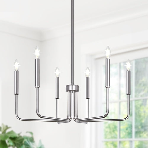 Brushed Nickel Farmhouse Chandelier – 6-Light Dining Room Fixture