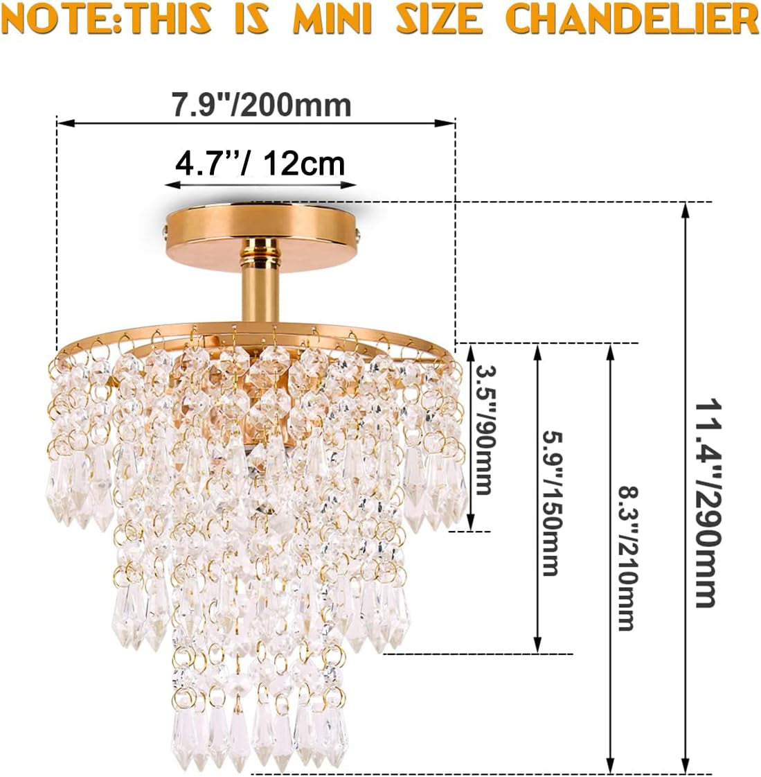 Mini Gold Crystal Chandelier – 3-Tier Raindrop Flush Mount Fixture
