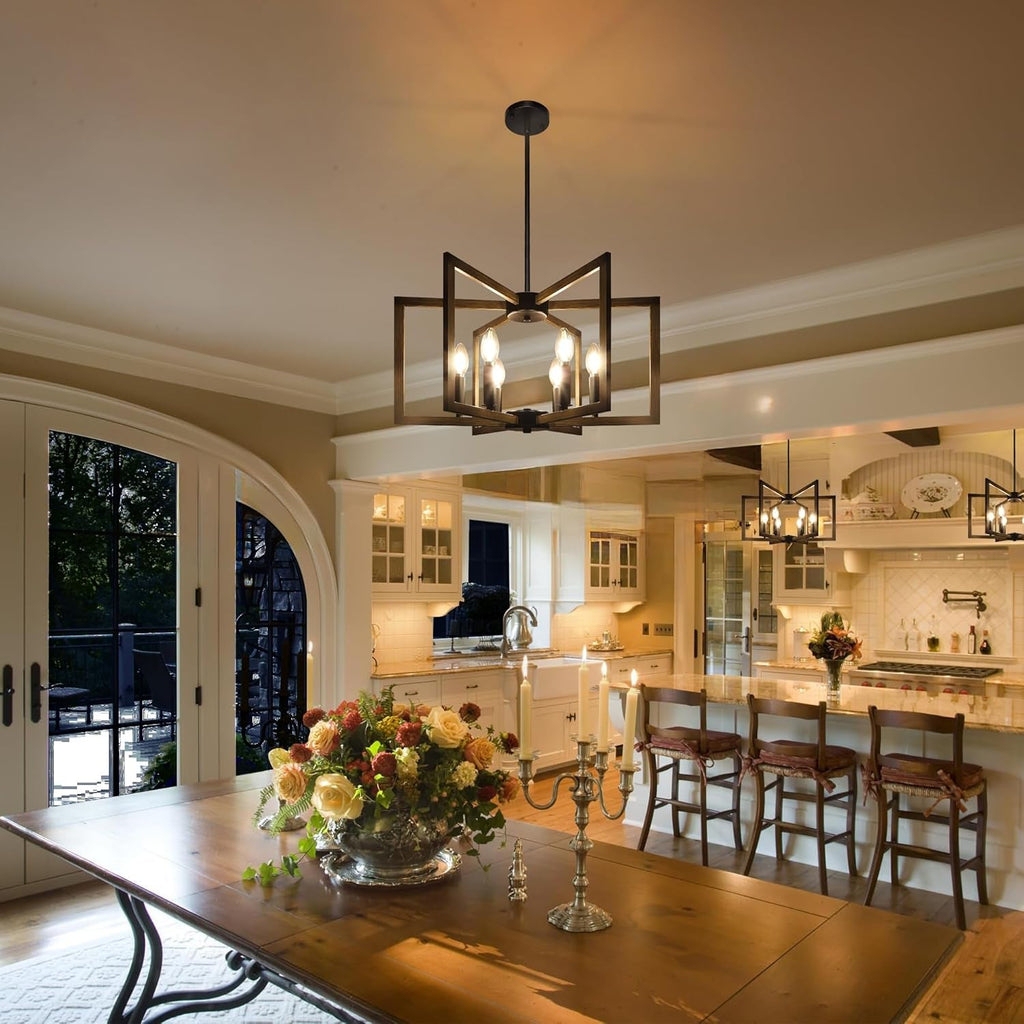 Black Farmhouse Chandelier – 6-Light Modern Dining Room Fixture