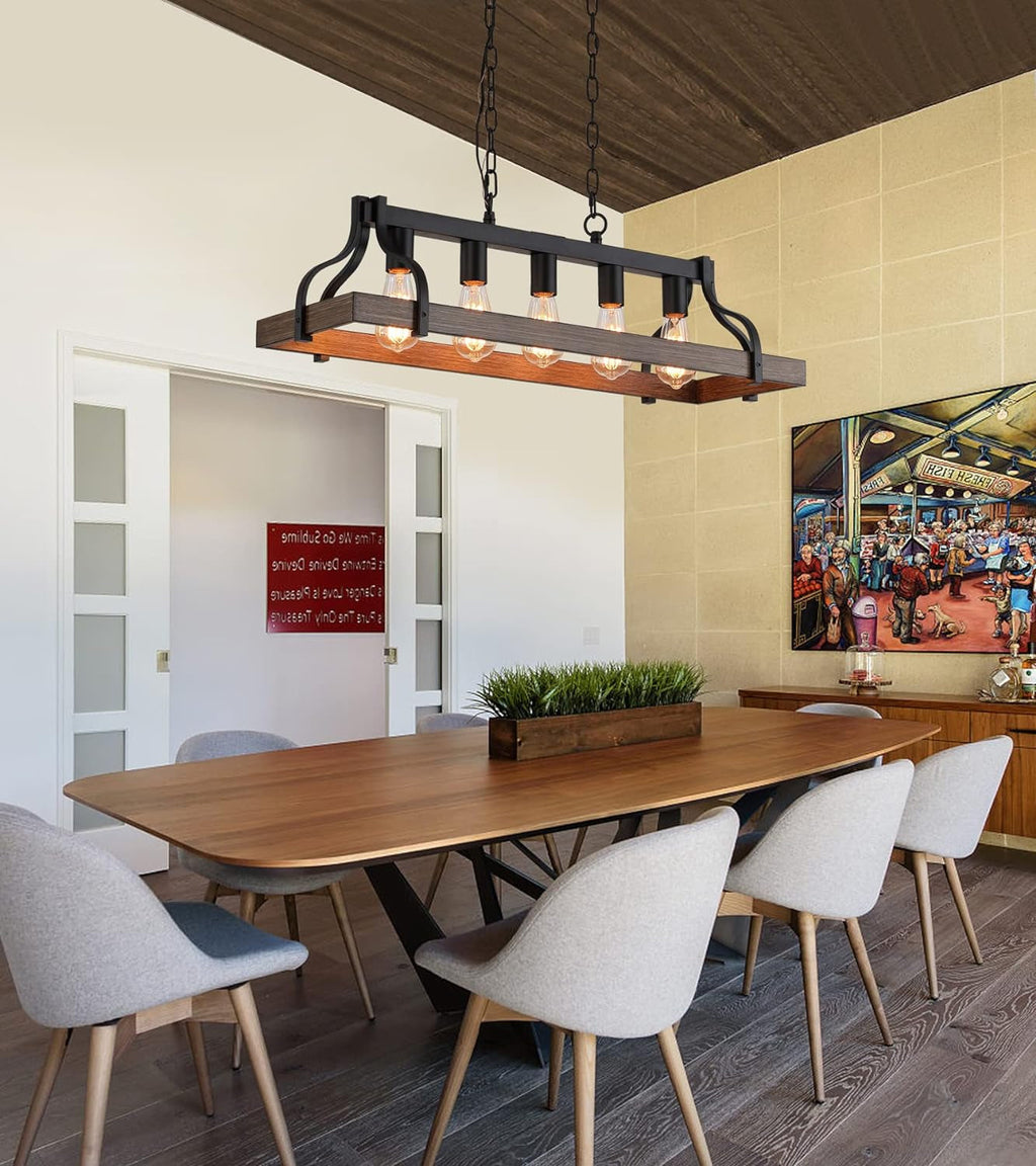 Black Linear Kitchen Island Chandelier – 5-Light Farmhouse Fixture