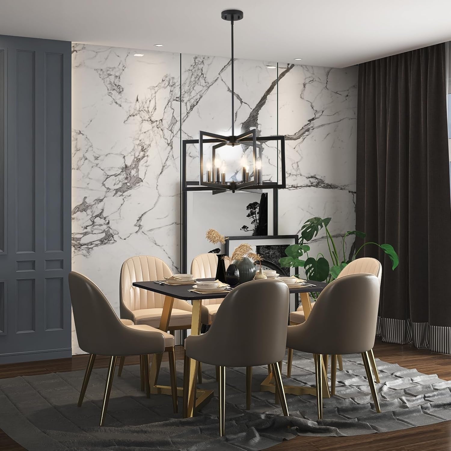 Black Metal Chandelier – 6-Light Modern Dining Room Fixture