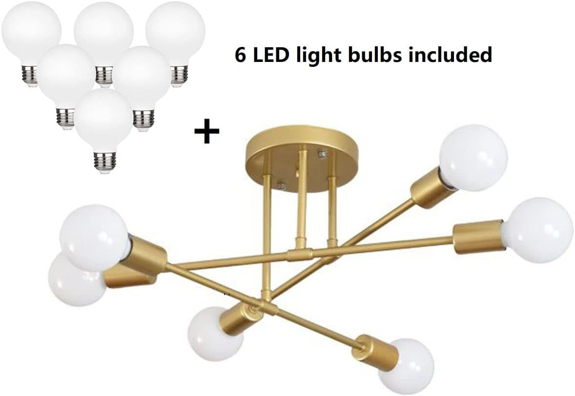 Modern Gold Sputnik Chandelier – 6-Light LED Ceiling Fixture