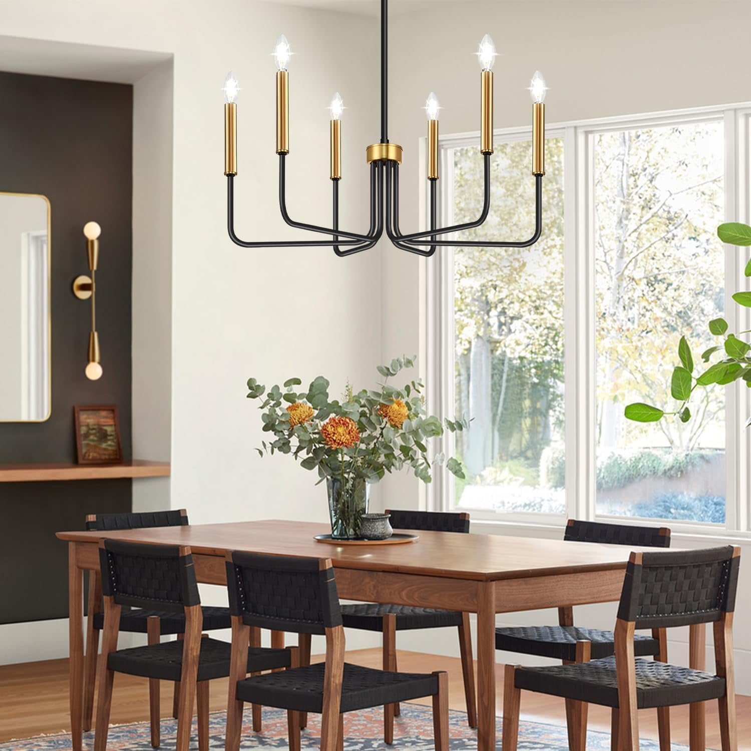Black & Gold Farmhouse Chandelier – 6-Light Dining Room Fixture