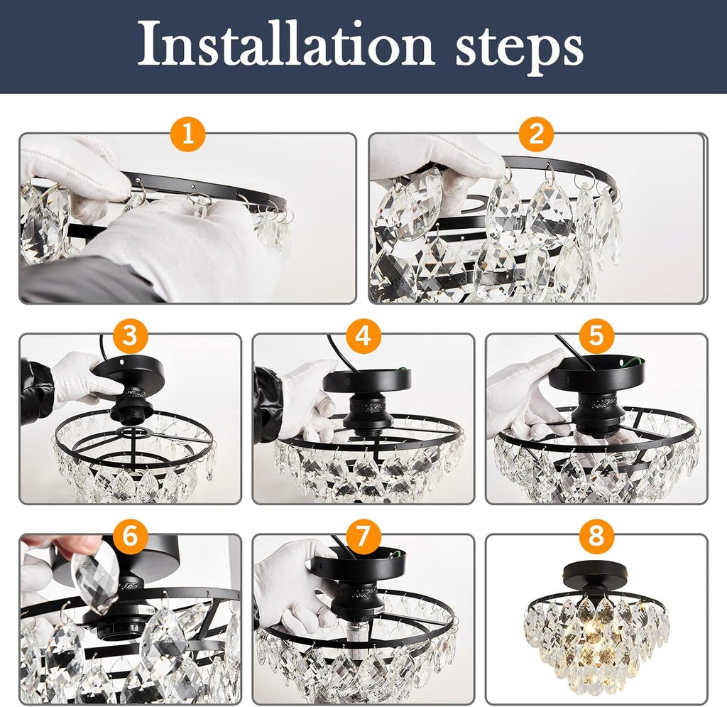 Modern Bronze Crystal Chandelier – Semi Flush Mount Ceiling Light