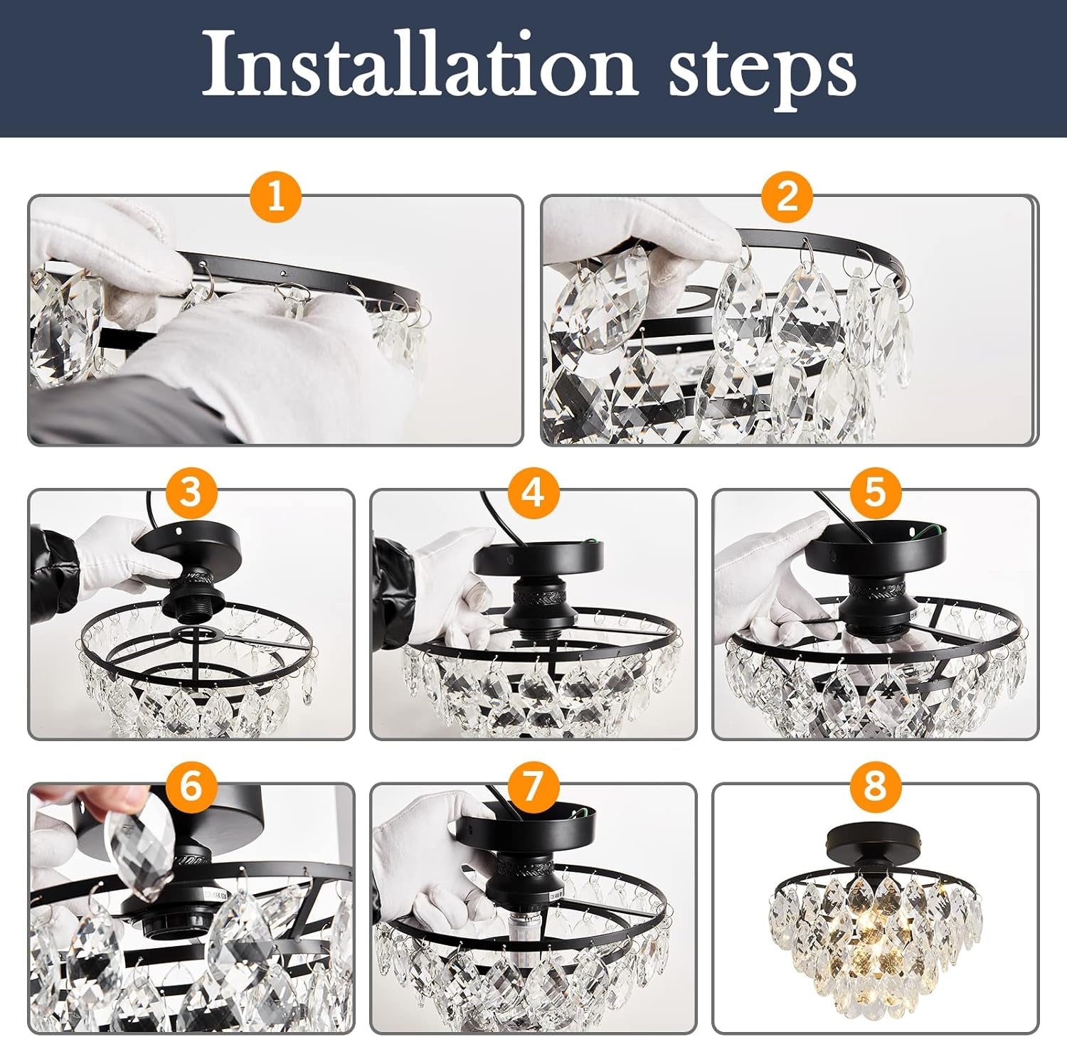Modern Bronze Crystal Chandelier – Semi Flush Mount Ceiling Light