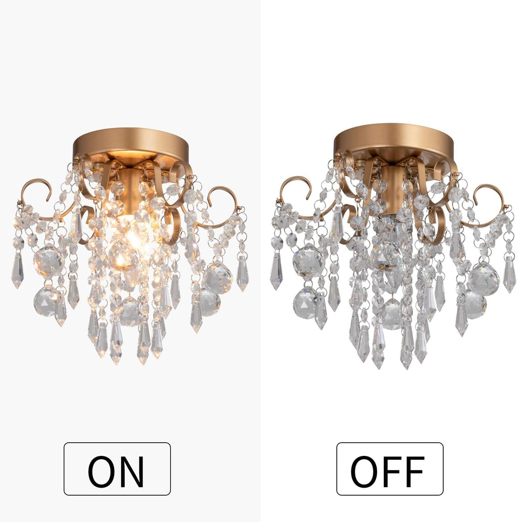Mini Gold Crystal Chandelier – Flush Mount Ceiling Light