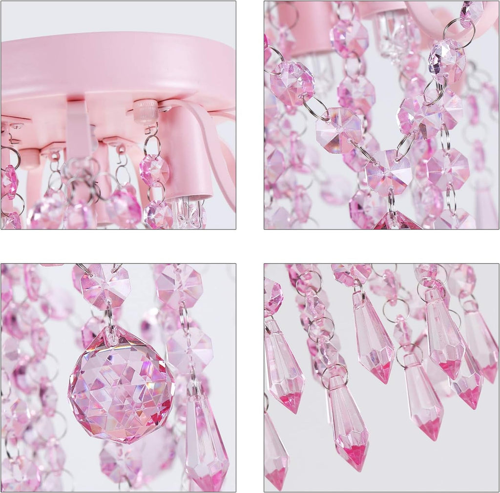 Pink Crystal Mini Chandelier – 3-Light Semi Flush Mount Ceiling Light