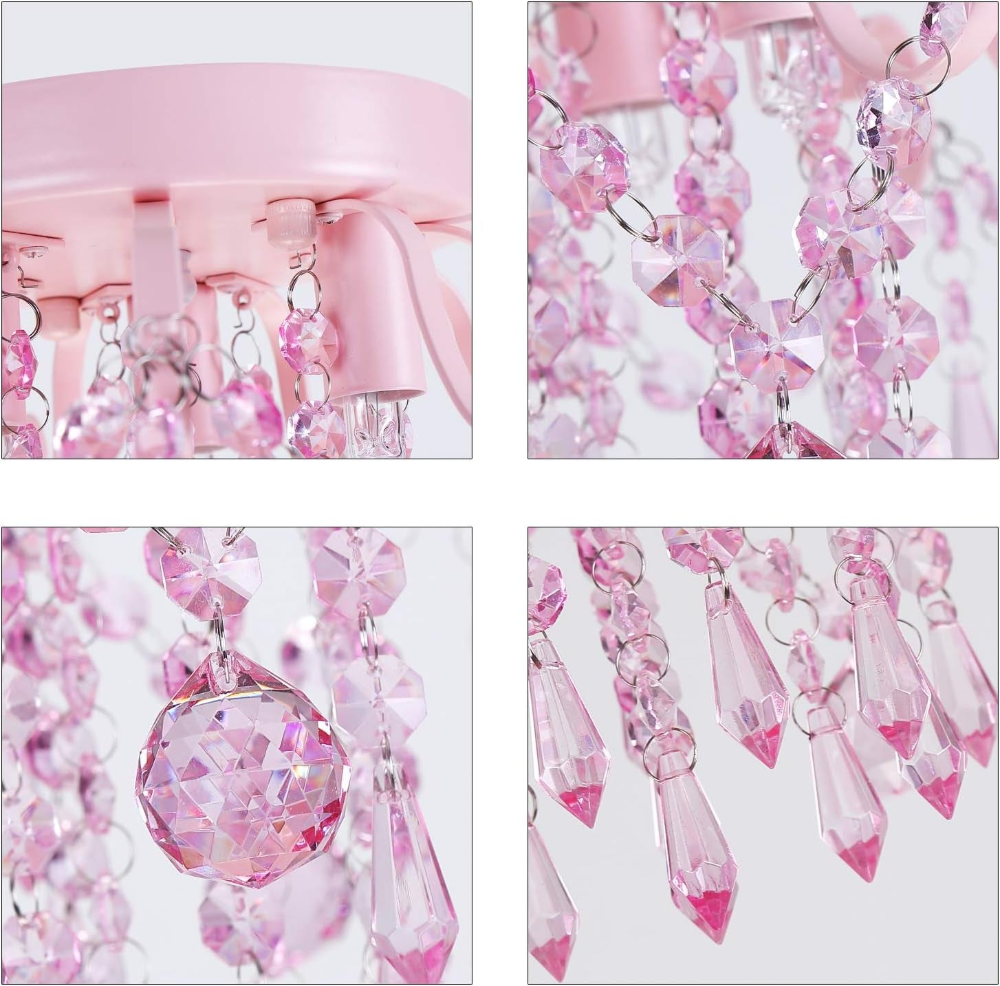Pink Crystal Mini Chandelier – 3-Light Semi Flush Mount Ceiling Light