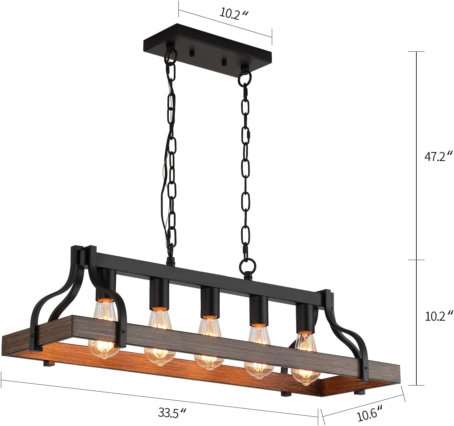 Black Linear Kitchen Island Chandelier – 5-Light Farmhouse Fixture